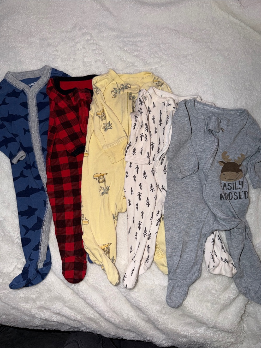 Mixed Color Baby Footed One-Pieces - Blue, Red, Yellow, Cream, Gray